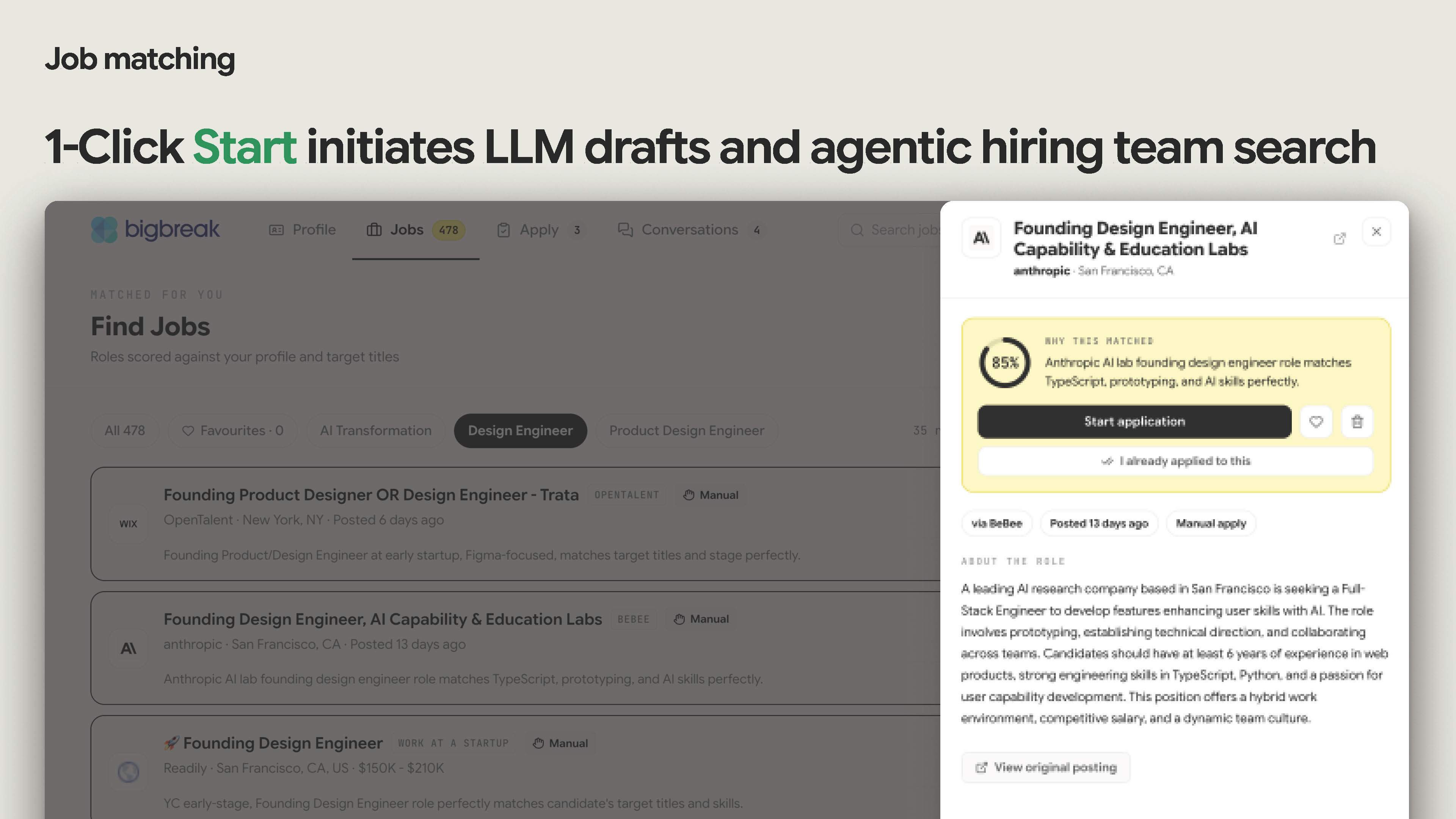 1-click Apply starts the hiring team search and outreach